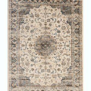 Ivory Machine-made Polypropylene Traditional Distressed Bohemian Isabella Medall